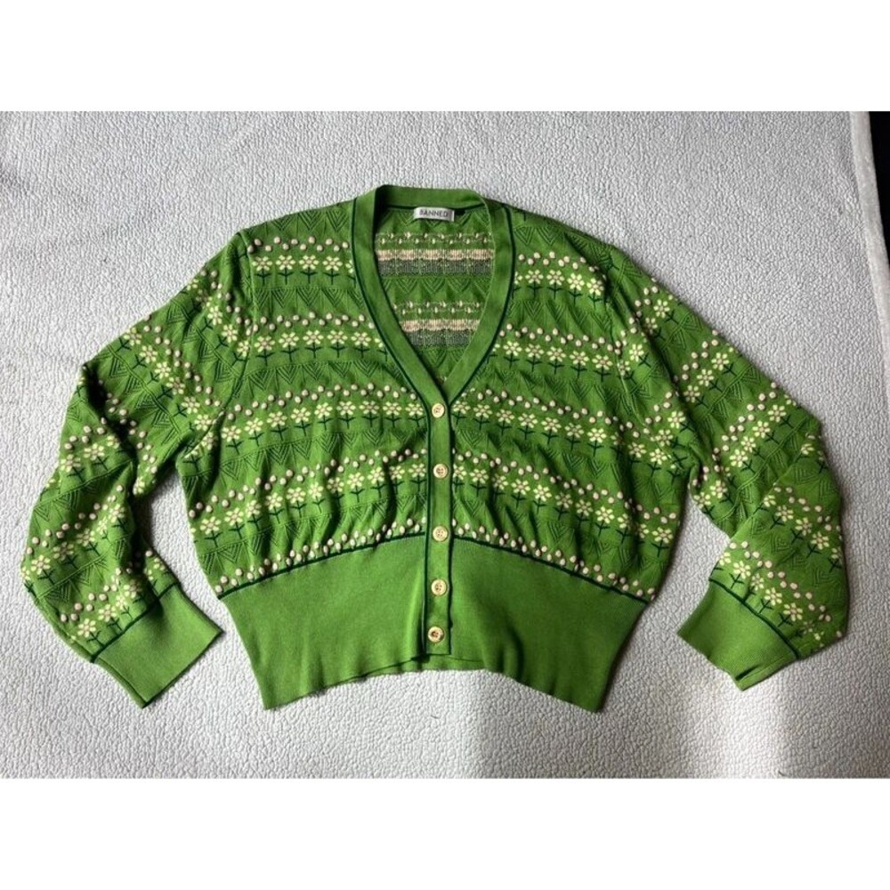 Banned Apparel Kitty Bloom 50s Cardigan Green Womens Large